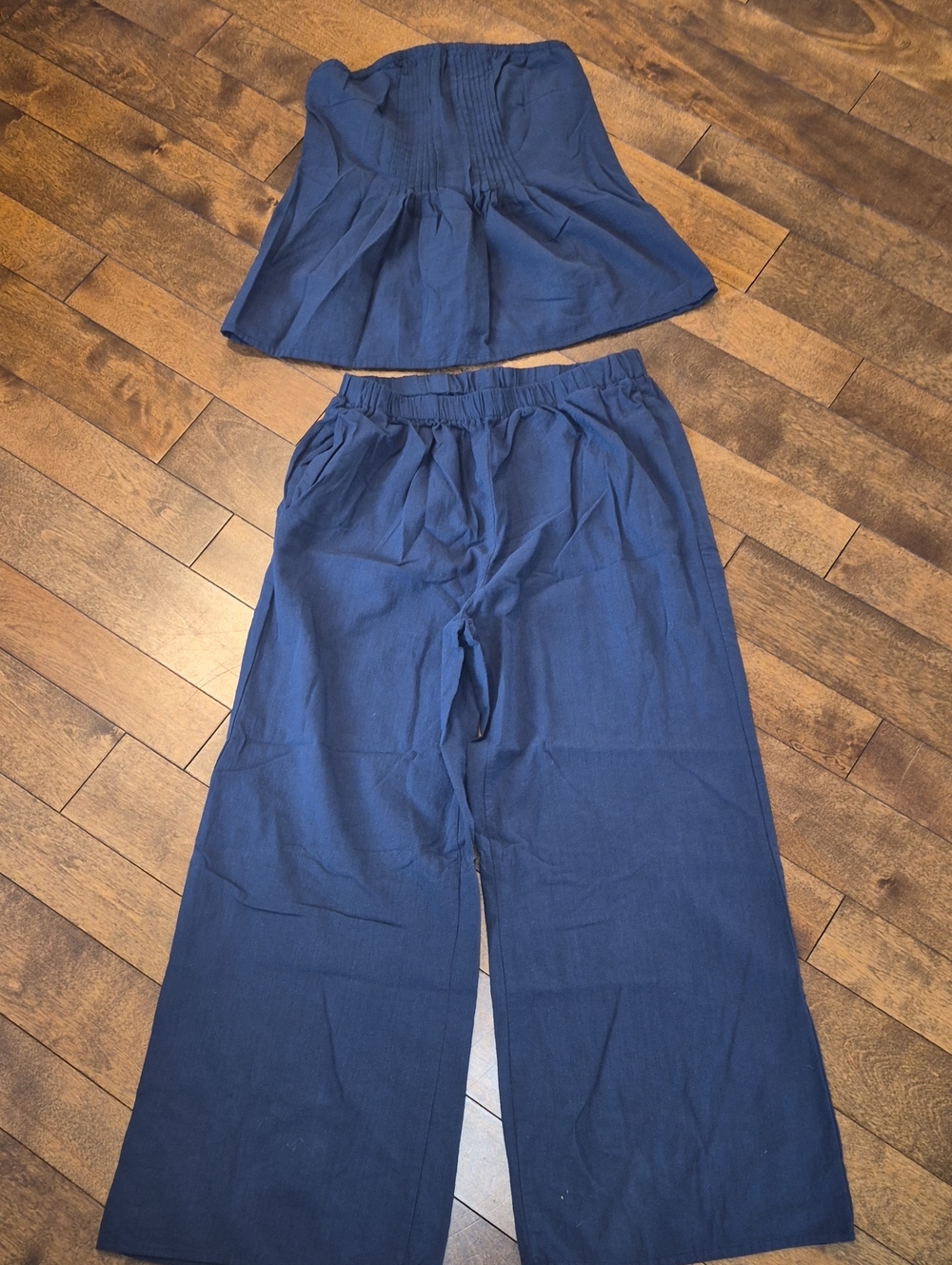 Amazon Navy Wide-Leg Pull-On Pants With Tube Top